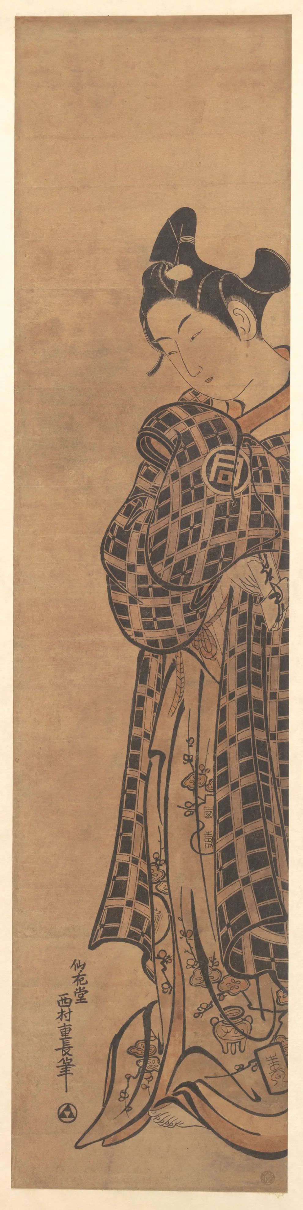 The Actor Sanogawa Ichimatsu as a Young Man Holding a Folded Letter | Nishimura Shigenaga - 浮世繪畫廊