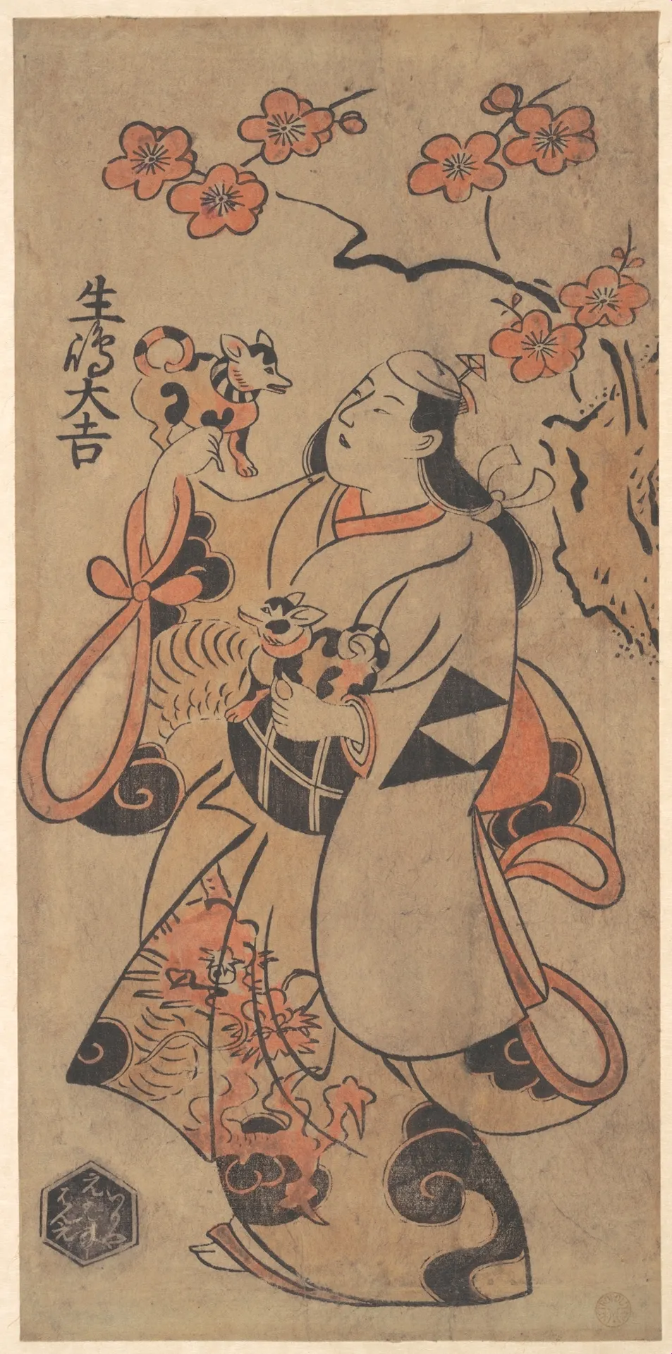 The Actor Ikushima Daikichi as a Woman Standing under an Ume Tree | Torii Kiyonobu I - 浮世繪畫廊