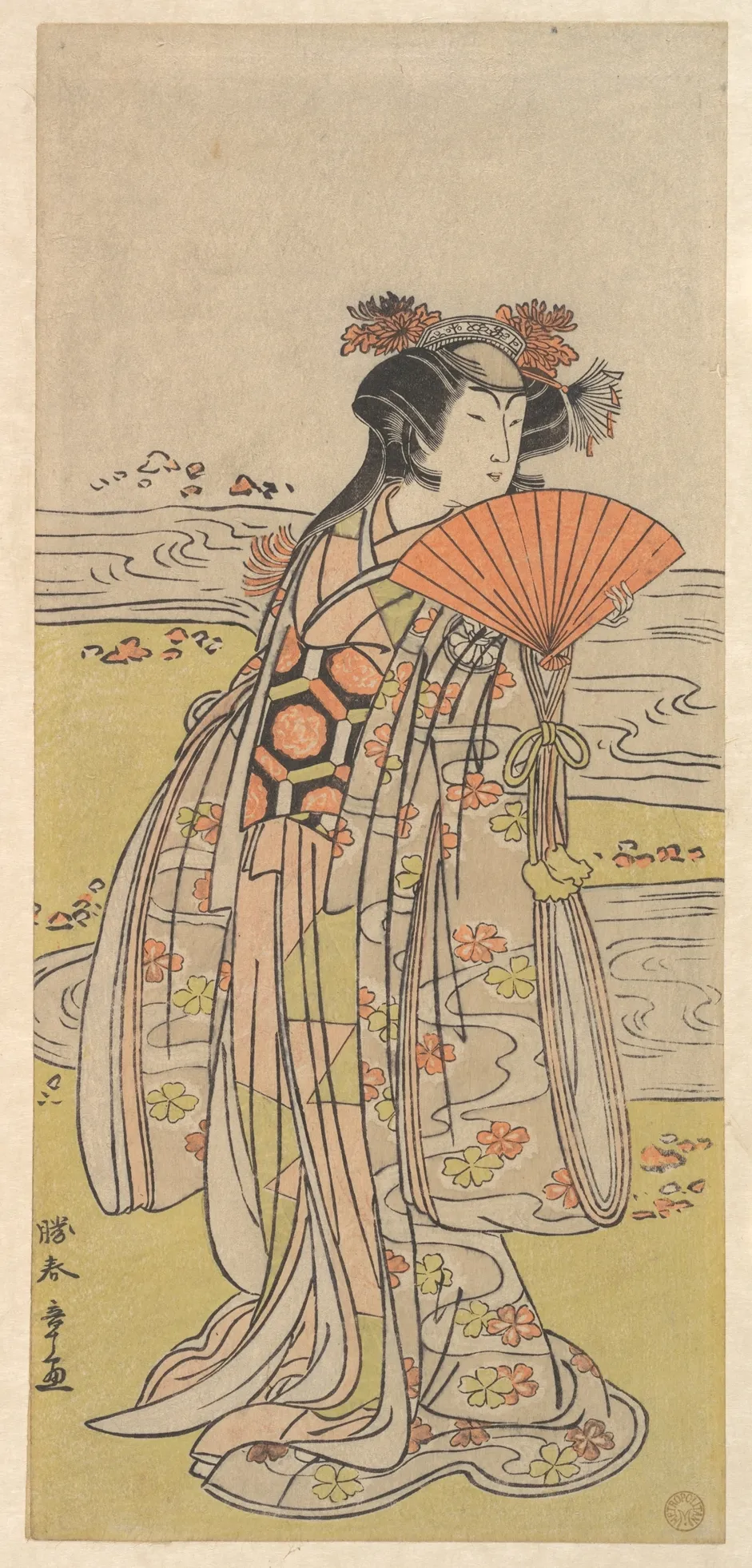The Actor Segawa Kikunojo III as a Woman Standing near a Winding Stream | Katsukawa Shunshō　勝川春章 - 浮世繪畫廊