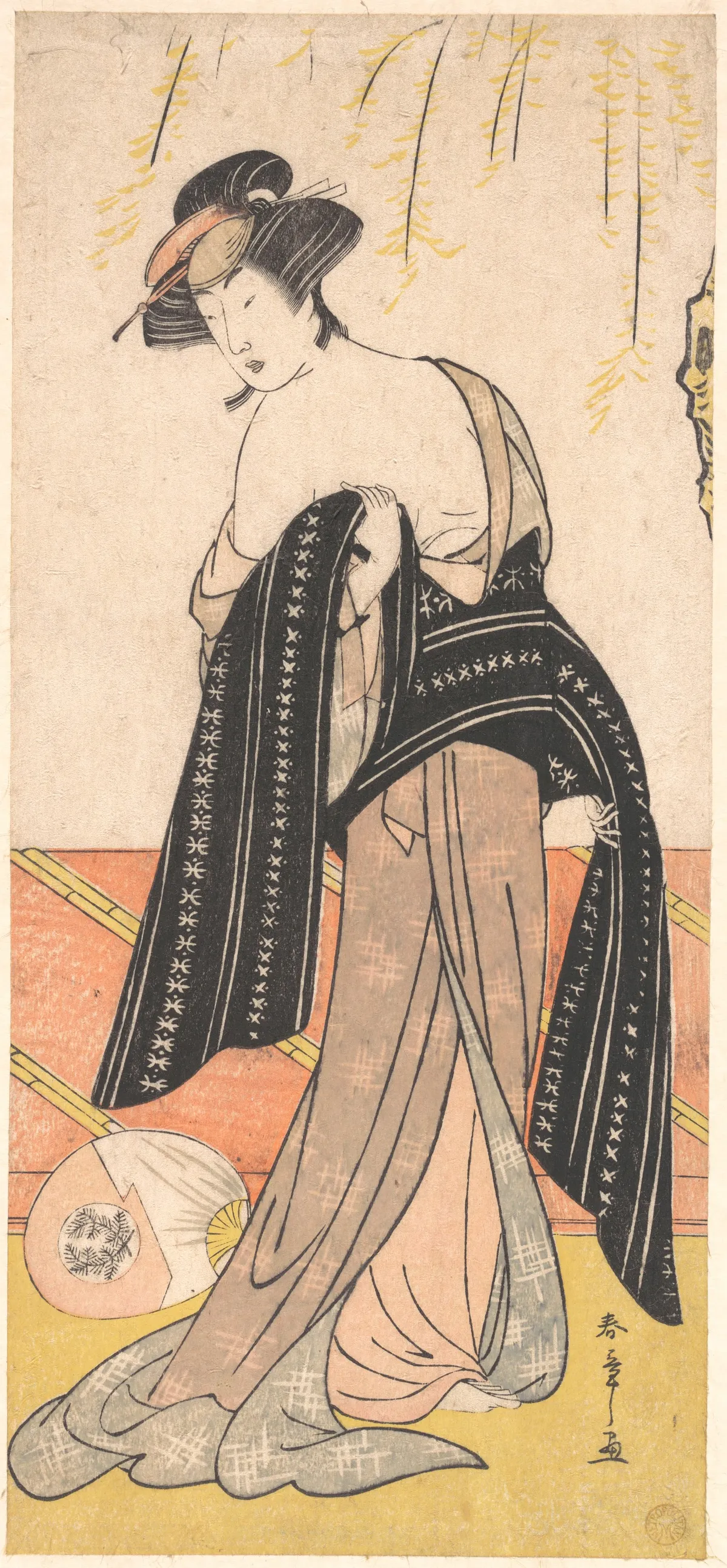 The Actor Nakamura Riko as an Oiran Tying Her Obi | Katsukawa Shunshō　勝川春章 - 浮世繪畫廊