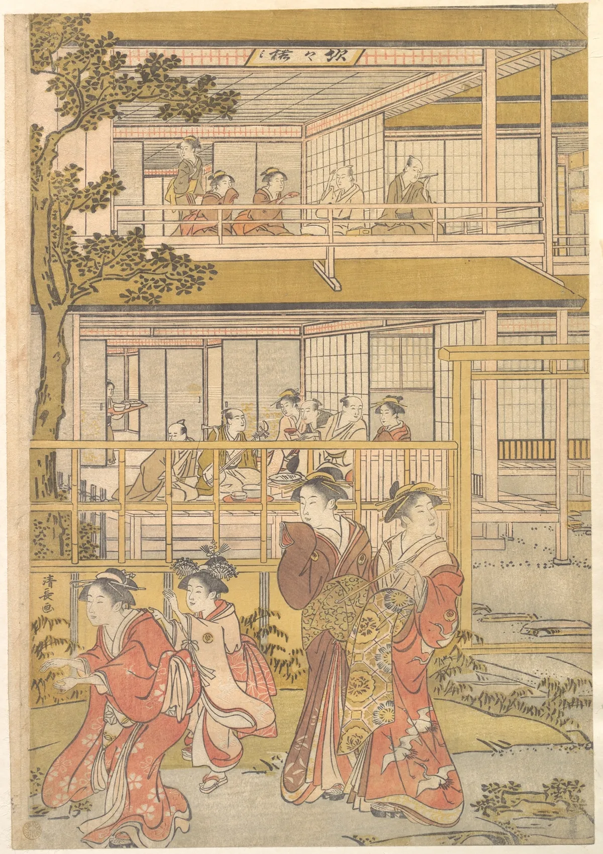 Uranosuke Plays Blind Man's Buff with the Women of the Ichiriki Joroya | Torii Kiyonaga - 浮世繪畫廊