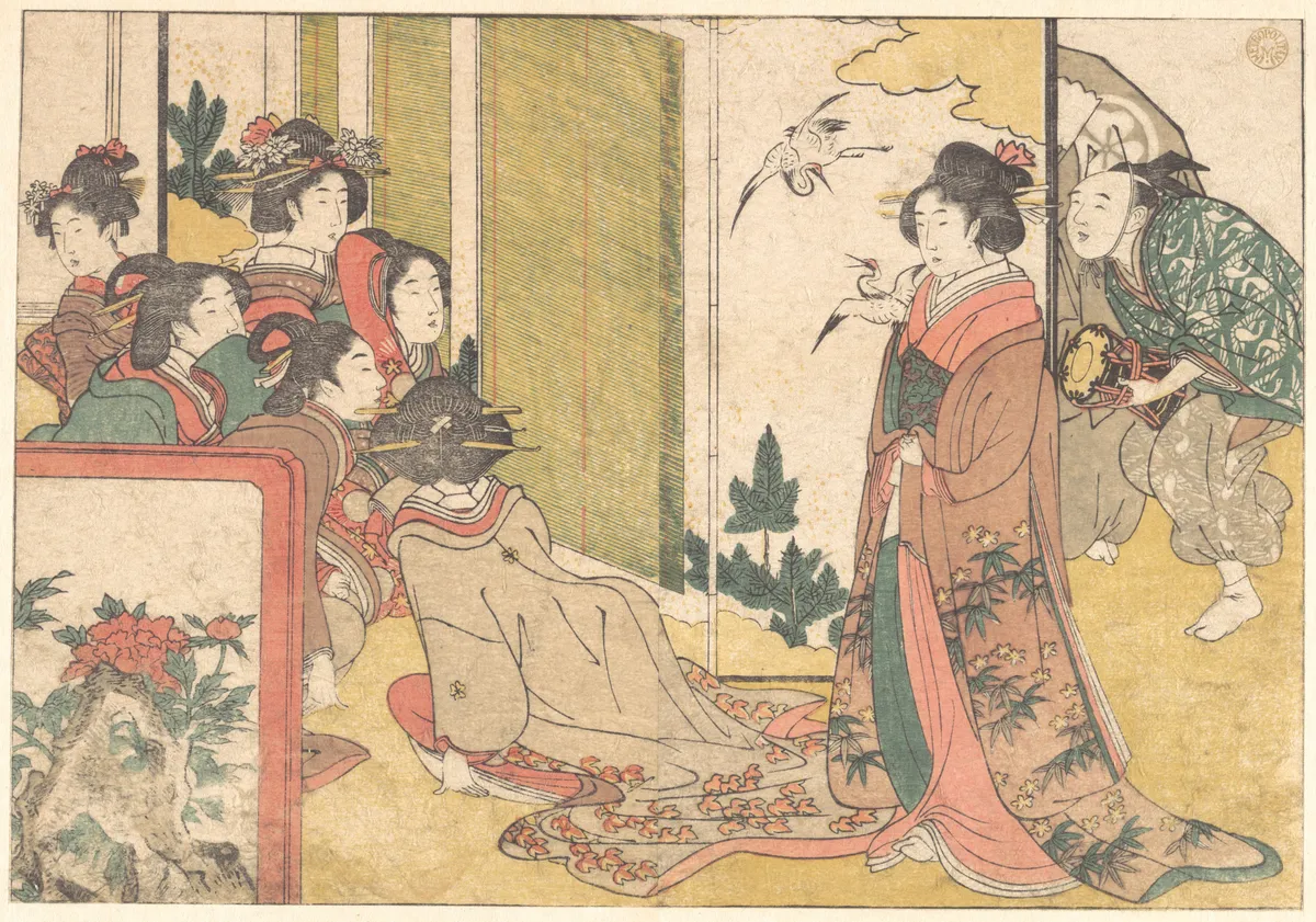 Girls Entertained by Performers, from the illustrated book Flowers of the Four Seasons | Kitagawa Utamaro - 浮世繪畫廊