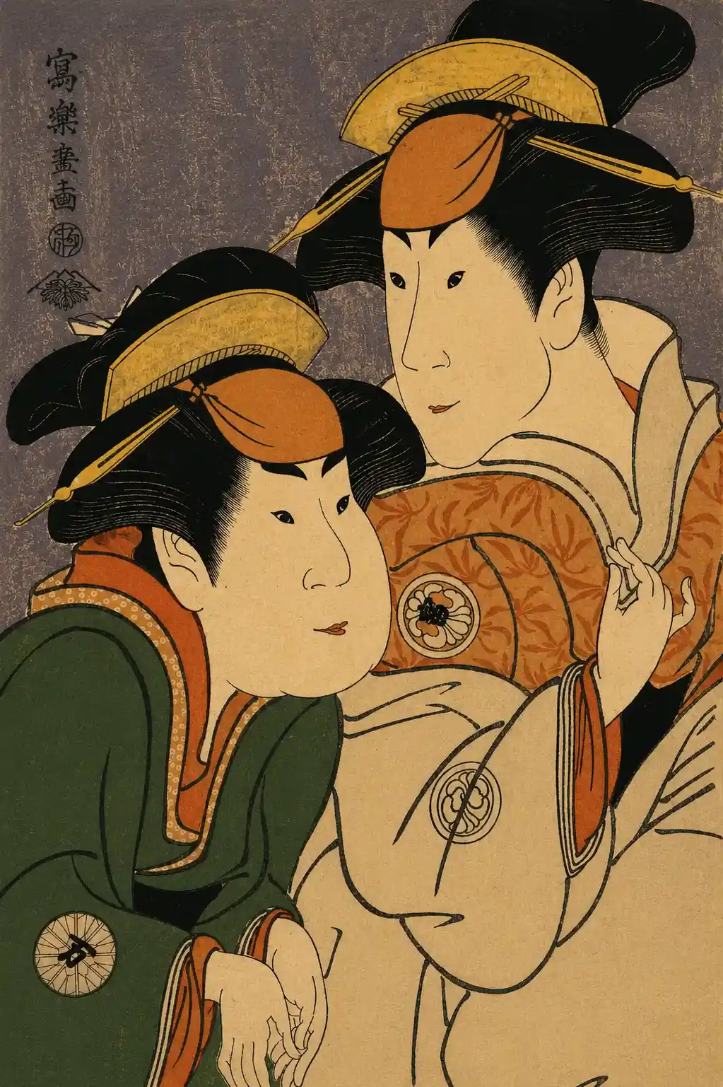 Segawa Tomisaburō II and Nakamura Manyo as Yadorigi and Her Maid Wakakusa in the Play "Hana Ayame Bunroku Soga" | Tōshūsai Sharaku - 浮世繪畫廊