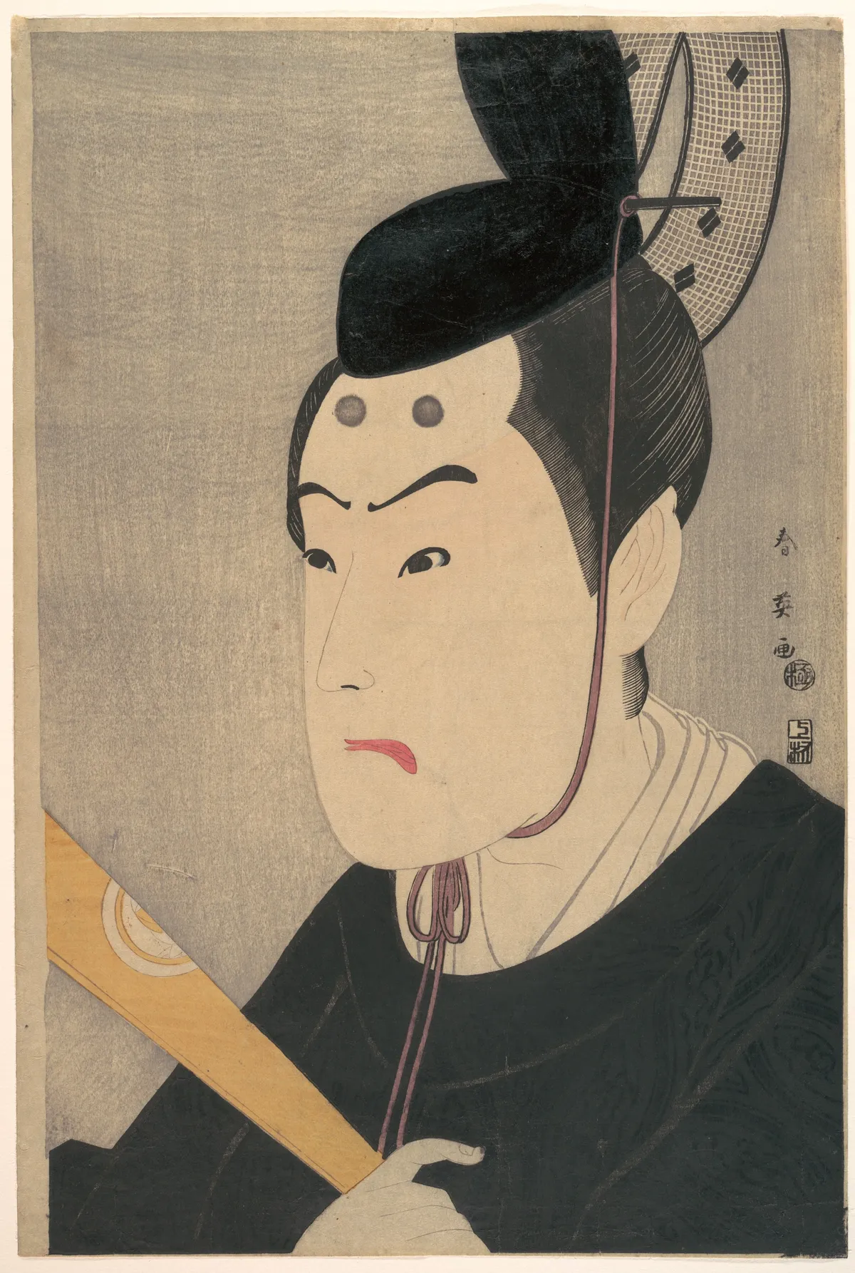 Bando Hikosaburo III as Sugawara no Michizane, from the Kabuki play, "Sugawara's Secrets of Calligraphy" (Sugawara Denju Tenarai Kagami) | Katsukawa Shun'ei 勝川春英 - 浮世繪畫廊