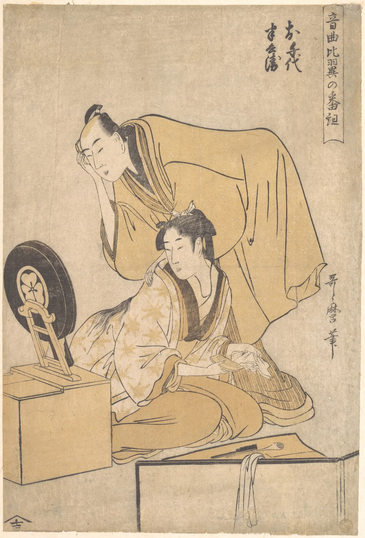 Two actors, from the series Musical Program of True Love (Ongyoku hiyoku no bangumi) 音曲比翼の番組 | Kitagawa Utamaro 喜多川歌麿 - 浮世繪畫廊