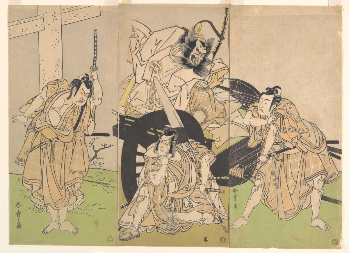 Kabuki Actors Ichikawa Yaozō II, Nakajima Mihoemon II, Ichikawa Ebizō III, and Ichimura Uzaemon IX in the Play Sugawara’s Secrets of Calligraphy (Sugawara denju tenarai kagami) | Katsukawa Shunshō　勝川春章 - 浮世繪畫廊