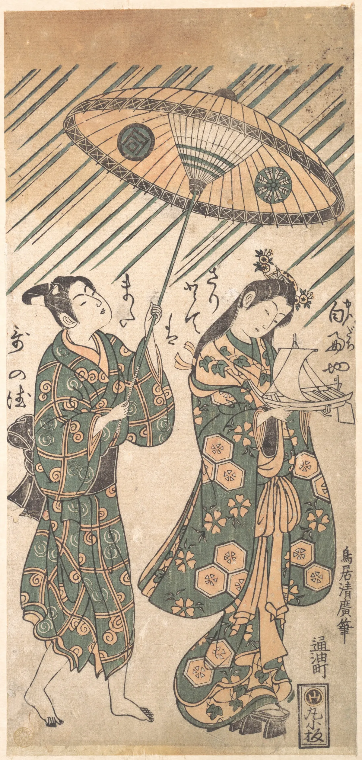The Actors Nakamura Tomijirō in the Role of Ono no Komachi and Sanogawa Ichimatsu in the Role of Her Servant | Torii Kiyohiro - 浮世繪畫廊