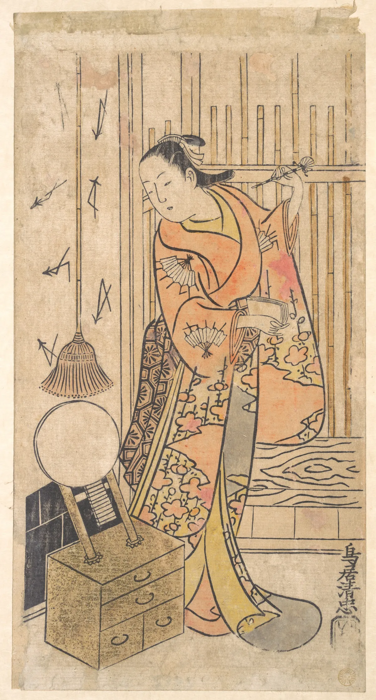 Actor as a Woman Standing by a Mirror Stand | Torii Kiyotada - 浮世繪畫廊