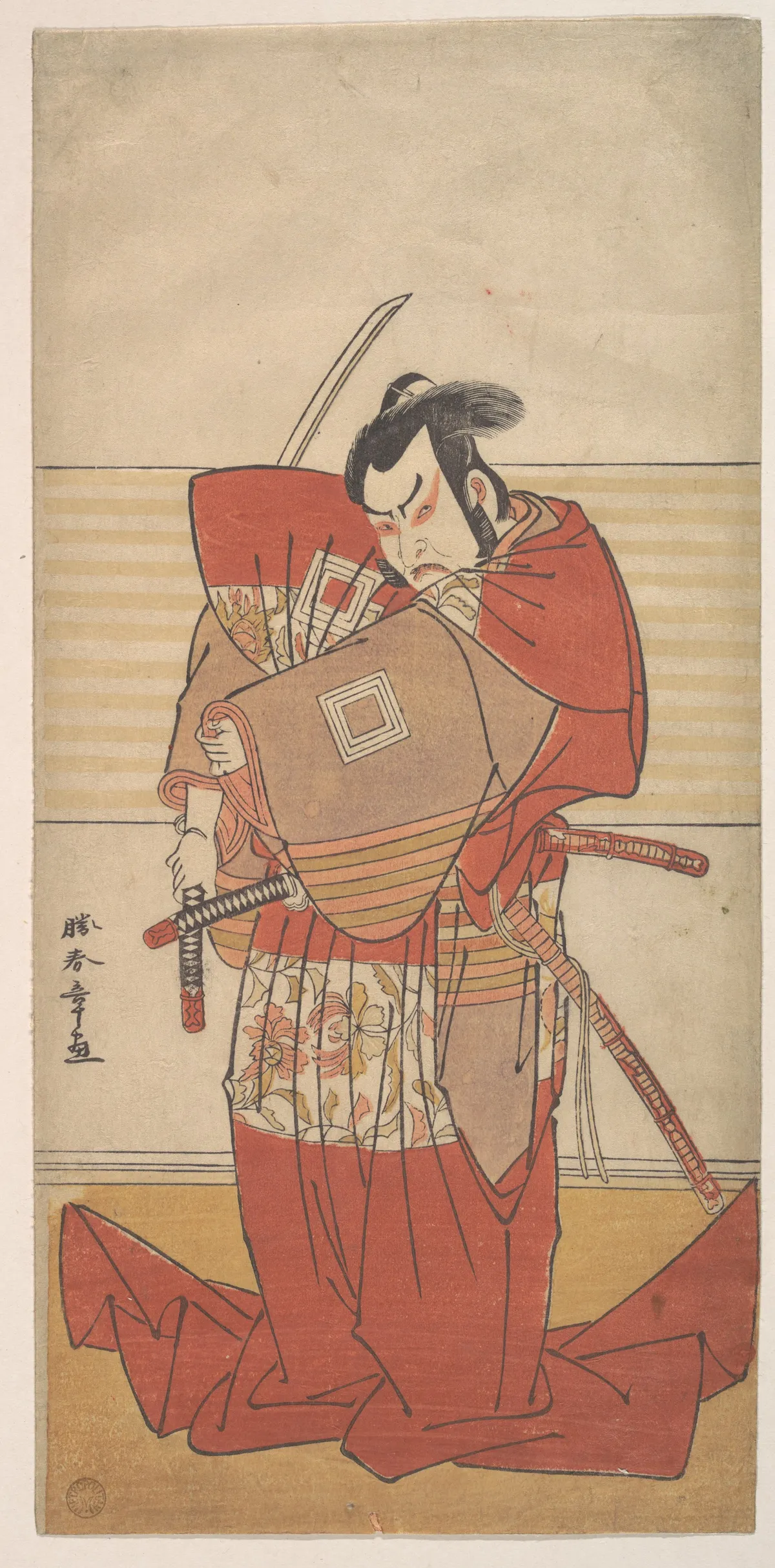The Actor Ishikawa Danjuro V Performing a Shibaroku Act with a Drawn Sword in His Hand | Katsukawa Shunshō　勝川春章 - 浮世繪畫廊