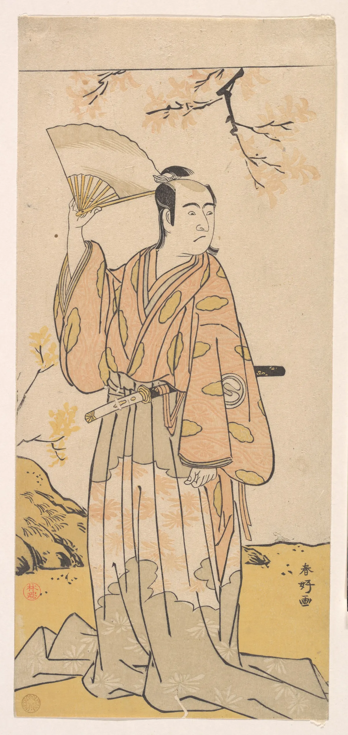 The Actor, 3rd Sawamura Sojuro Holding an Open Fan | Katsukawa Shunkō - 浮世繪畫廊