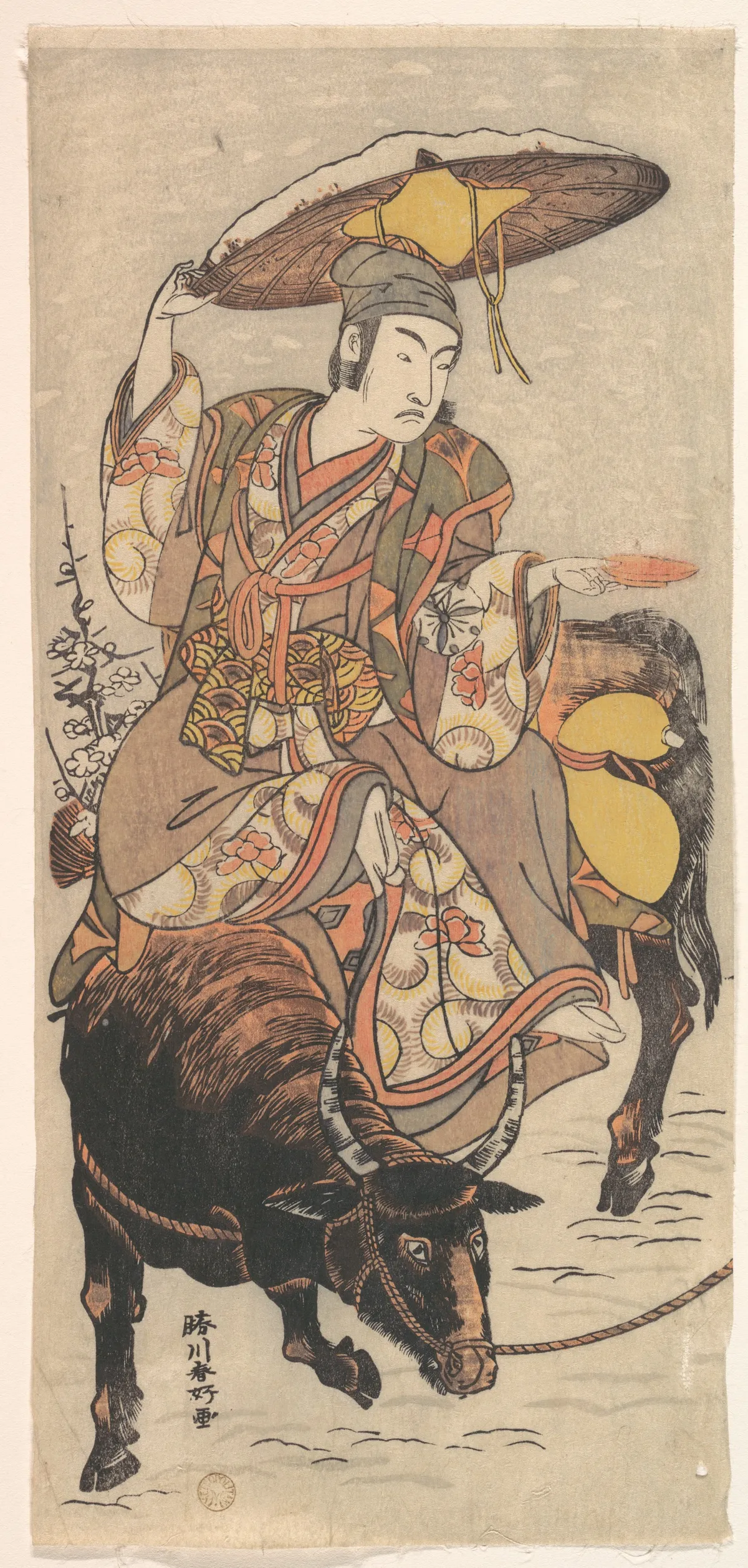 The Actor Matsumoto Koshiro IV on a Bullock in a Snowstorm | Katsukawa Shunkō - 浮世繪畫廊