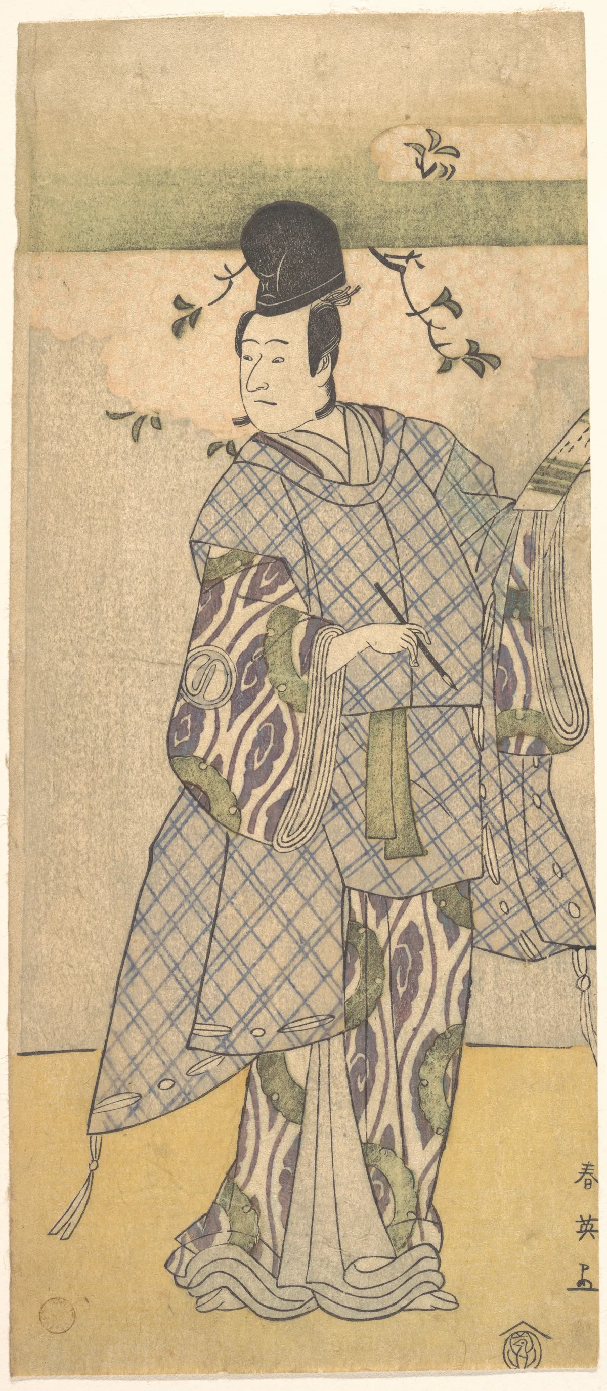 The Actor Sawamura Sojuro III as a Nobleman Writing Poetry | Katsukawa Shun'ei 勝川春英 - 浮世繪畫廊
