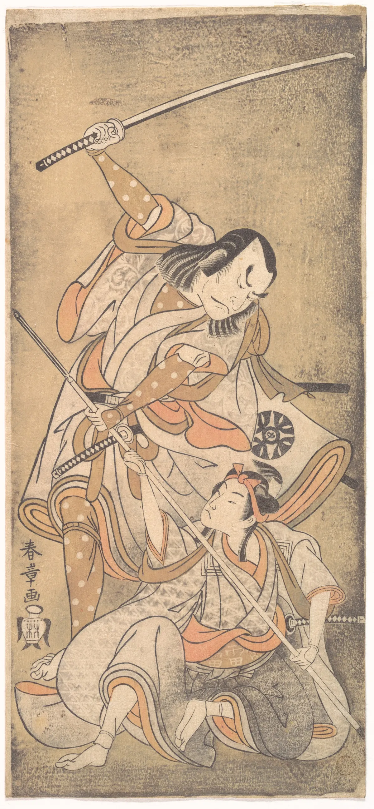 The Actor Nakamura Nakazo with a Sword, Fighting the Actor Ichikawa Raizo II who is Armed with a Lance | Katsukawa Shunshō　勝川春章 - 浮世繪畫廊