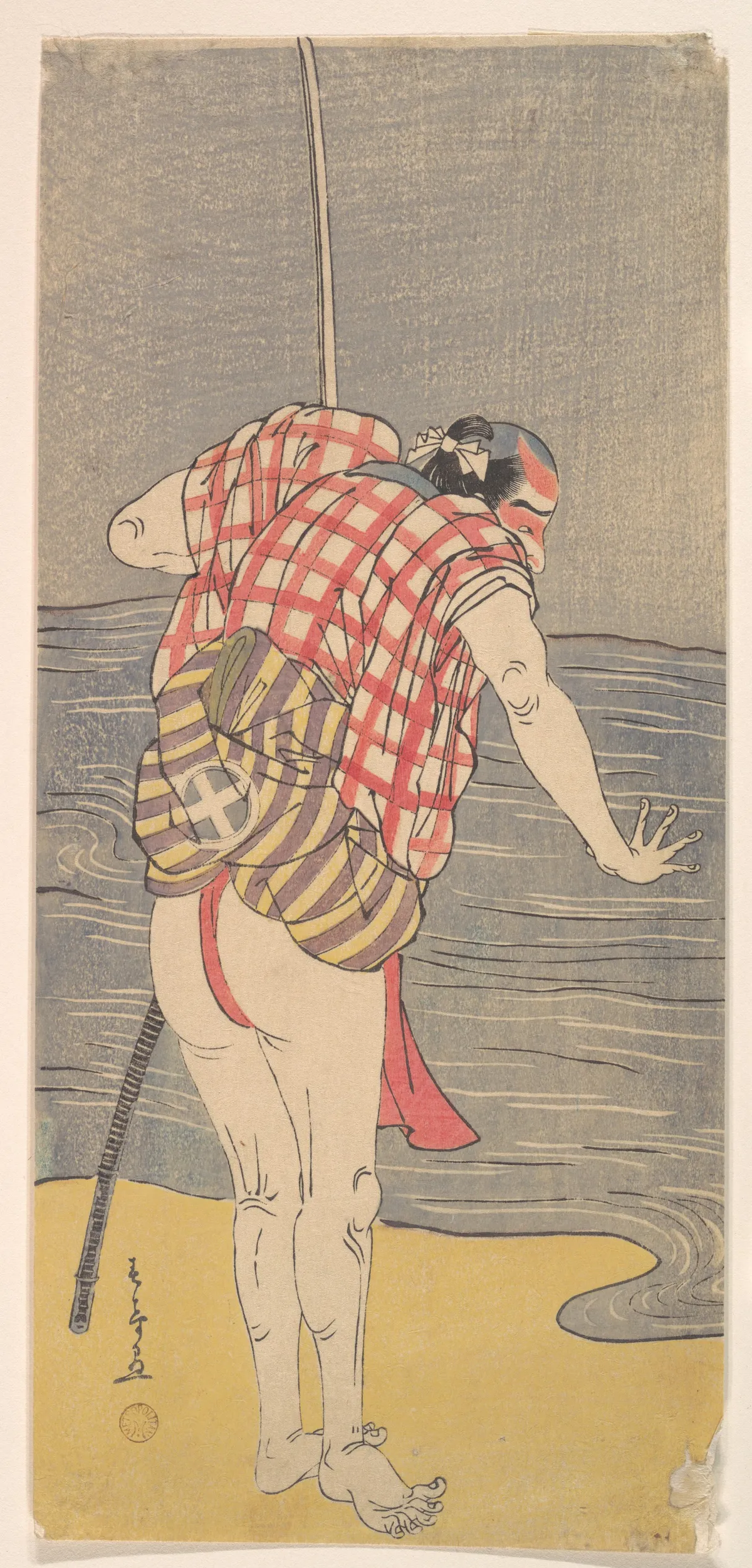 The Actor Otani Hiroemon III as Man Ready to Wade into the Sea with a Drawn Sword | Katsukawa Shunshō　勝川春章 - 浮世繪畫廊