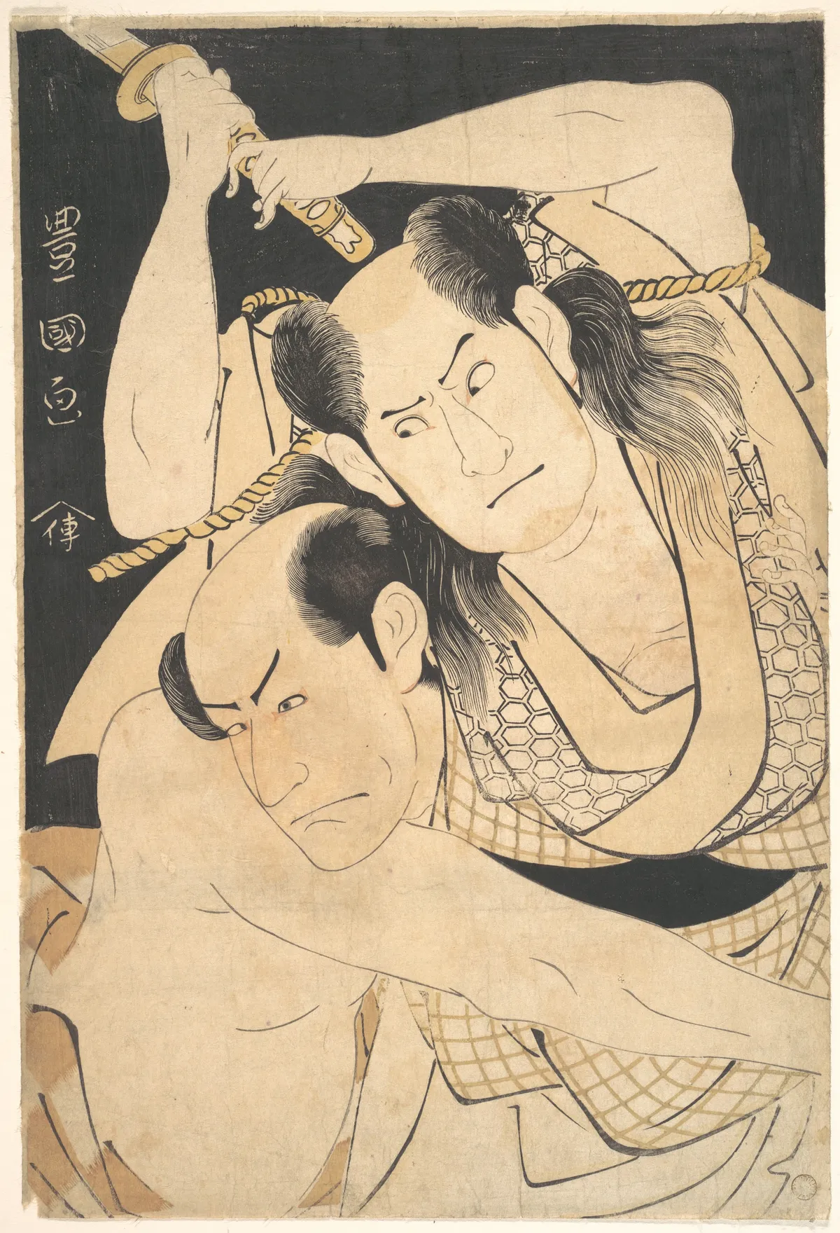 The Actors Sawamura Sōjūrō III holding Sword Aloft, and Arashi Shichigorō III as Fighting Heroes | Utagawa Toyokuni I - 浮世繪畫廊