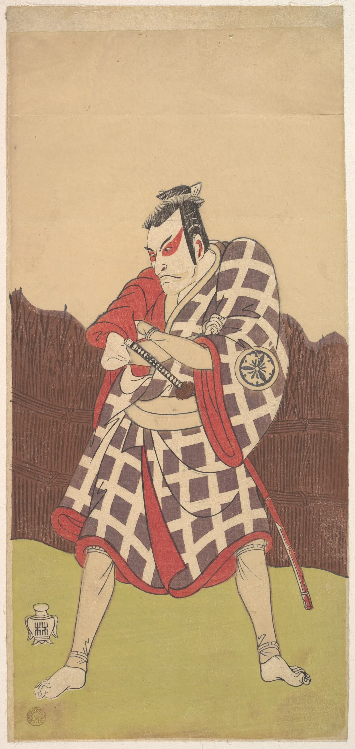 The Actor Matsumoto Koshiro 3rd as a Man who Stands with Arms Folded near a Brush Fence | Katsukawa Shunshō　勝川春章 - 浮世繪畫廊