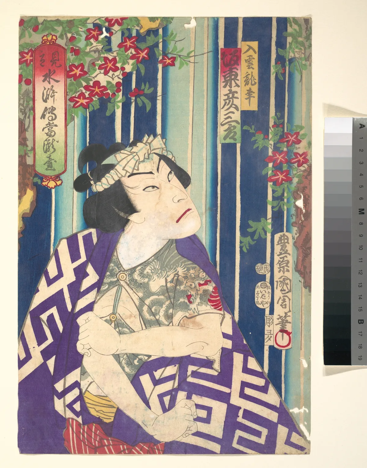 Imaginary portrait, Shuihuzhuan of Stage:  Tōryūdai (Mitate Suikoden Tōrōdai) - Actor, Bandō Hikozaburō plays as Nyūunryū | Toyohara Kunichika - 浮世繪畫廊
