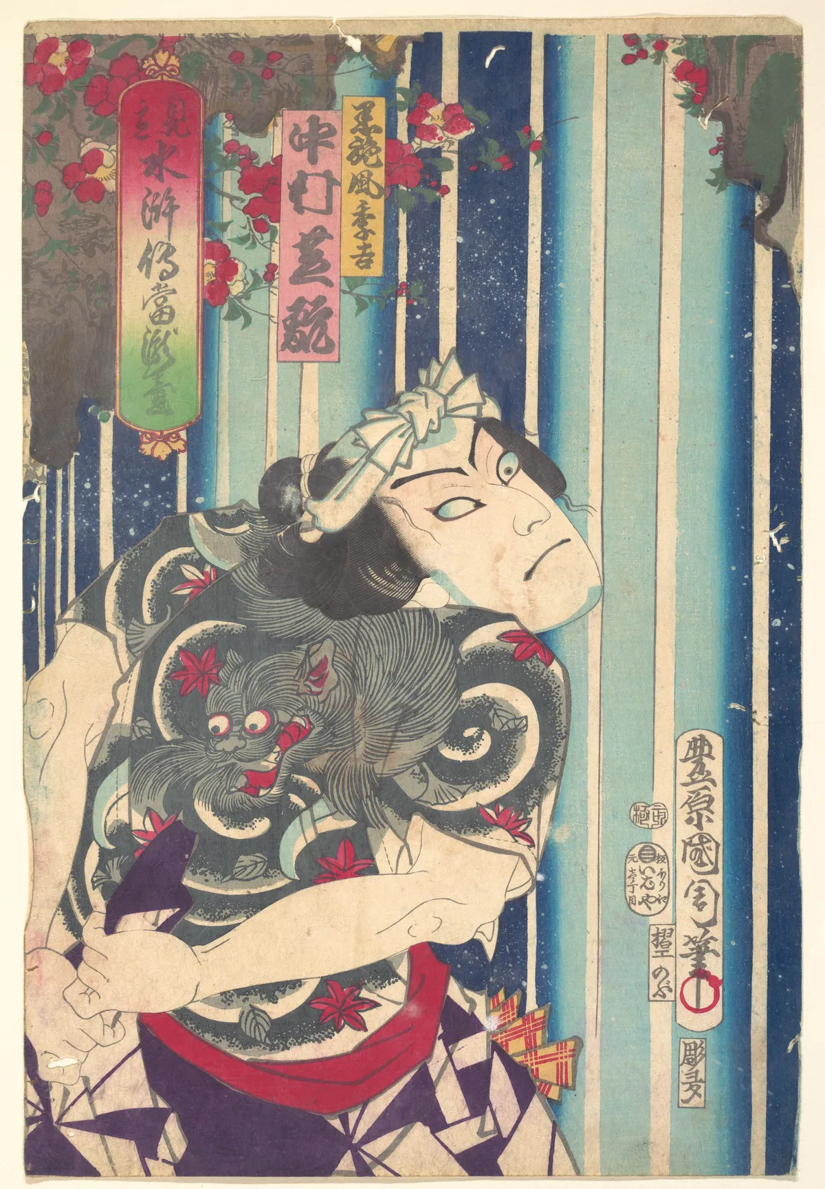 Imaginary portrait, Shuihuzhuan of Stage:  Tōryūdai (Mitate Suikoden Tōrōdai) - Actor Nakamura Shikan plays Suekichi | Toyohara Kunichika - 浮世繪畫廊