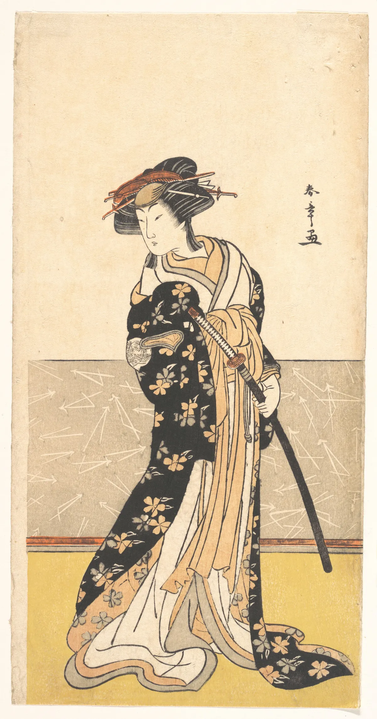 The Actor Nakamura Rikō, as a Courtesan with a Sword | Katsukawa Shunshō　勝川春章 - 浮世繪畫廊
