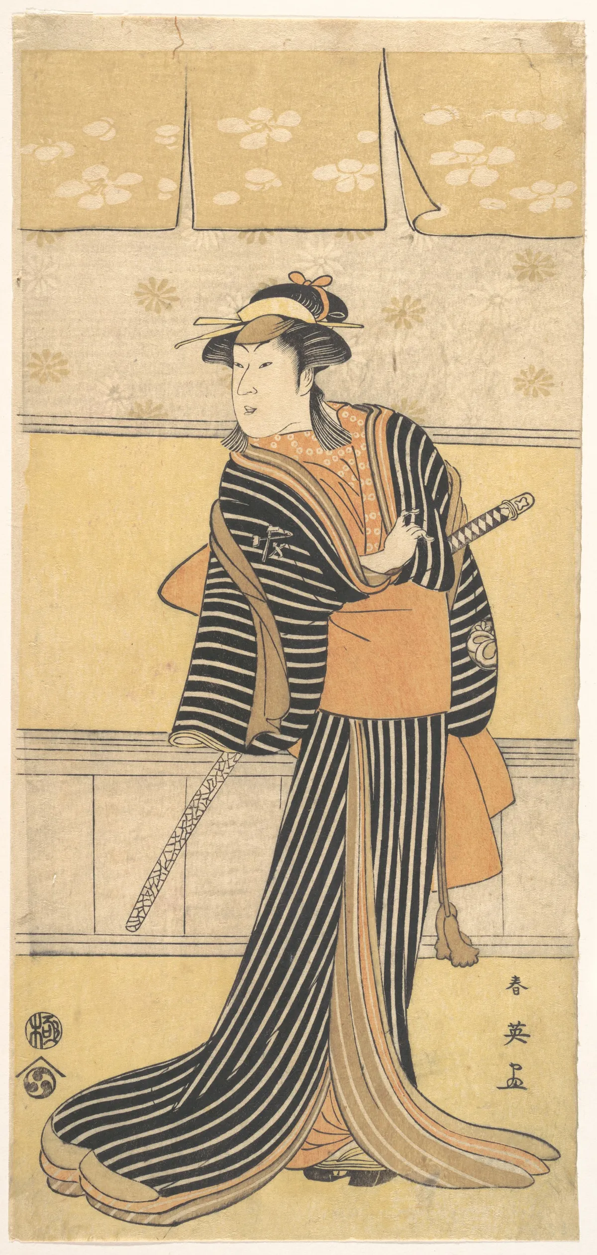 Unidentified Actor (possibly Yoshizawa Ayame) as a Woman with a Sword | Katsukawa Shun'ei 勝川春英 - 浮世繪畫廊