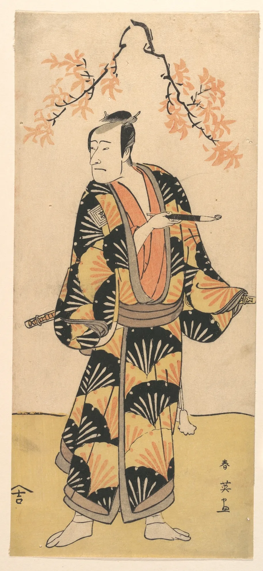 The Actor Ichikawa Komazo II Holding a Smoking Pipe | Katsukawa Shun'ei 勝川春英 - 浮世繪畫廊