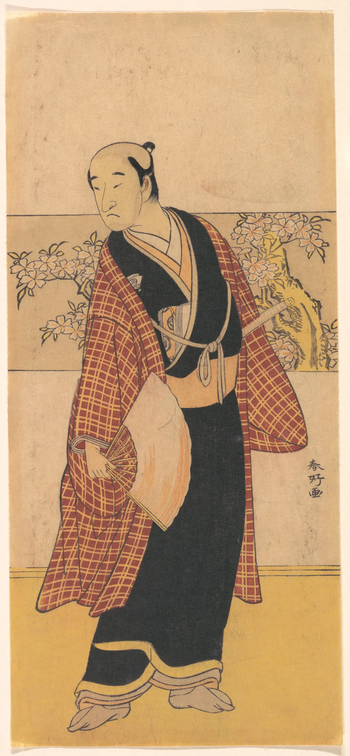 An Unidentified Actor Stands with an Open Fan in His Hand | Katsukawa Shunkō - 浮世繪畫廊