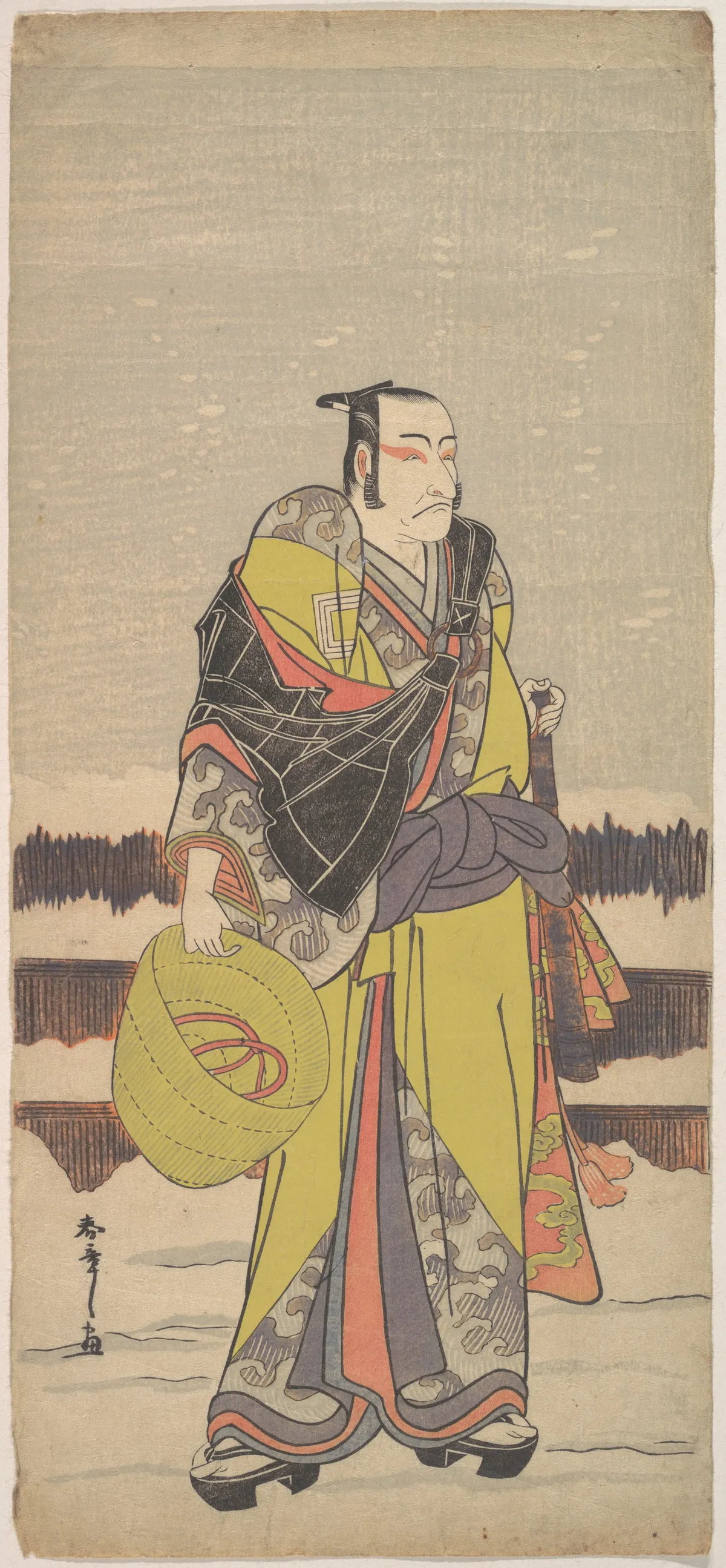 Danjurō V as Kakogawa Honzō with a Komuso Hat and a Flageolet | Katsukawa Shunshō　勝川春章 - 浮世繪畫廊
