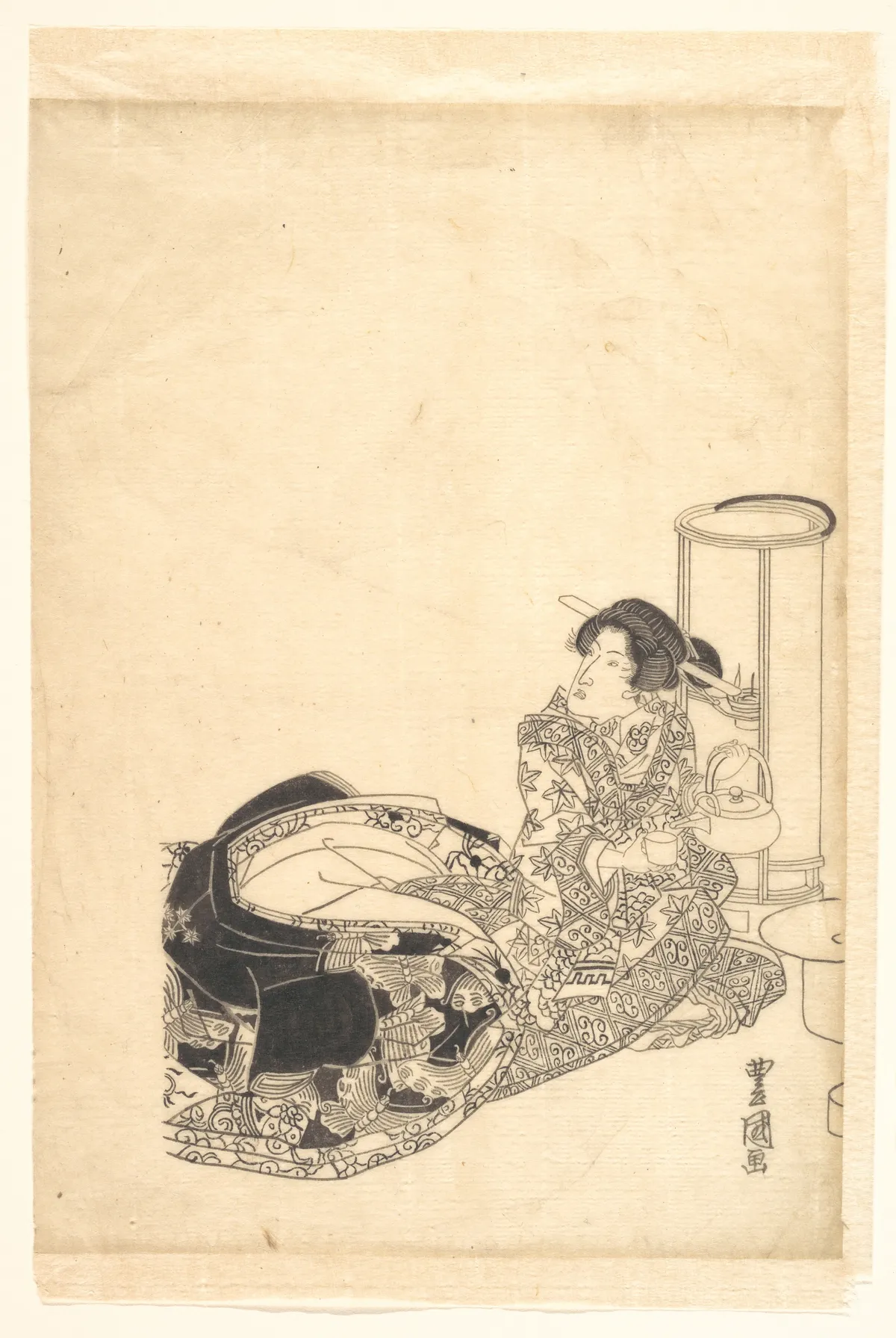 Courtesan or Actor as Courtesan Pouring Tea by the Light of a Lantern | Utagawa Toyokuni I - 浮世繪畫廊