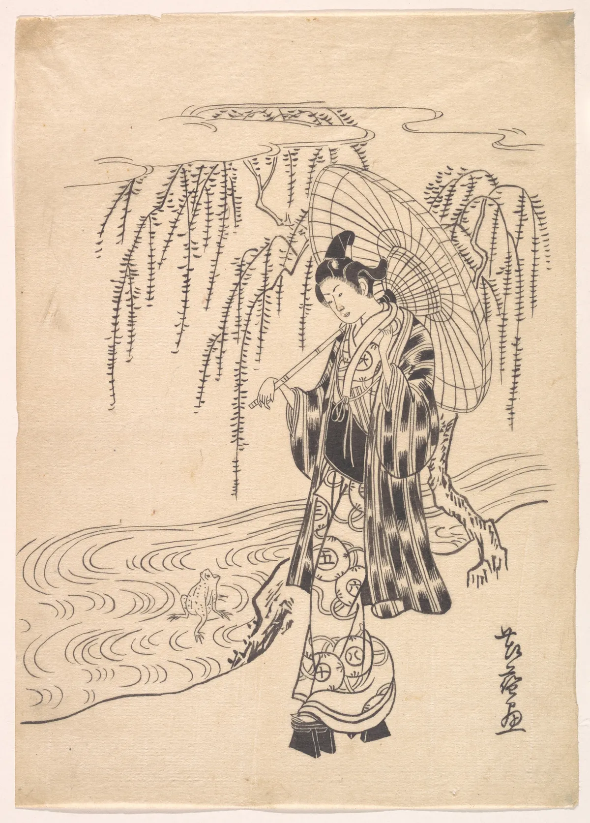 Ono no Dofu as a Young Man Watching a Frog Jumping at a Willow Branch | Kitao Shigemasa - 浮世繪畫廊