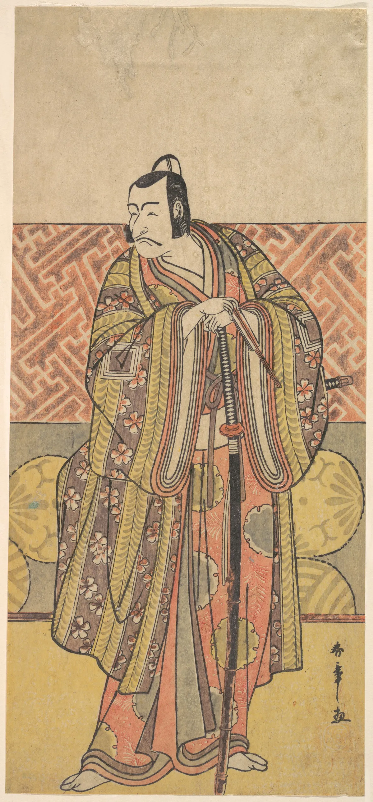 Ichikawa Danjuro V as Kudo Suketsune, Richly Attired, Leaning on His Sword | Katsukawa Shunshō　勝川春章 - 浮世繪畫廊