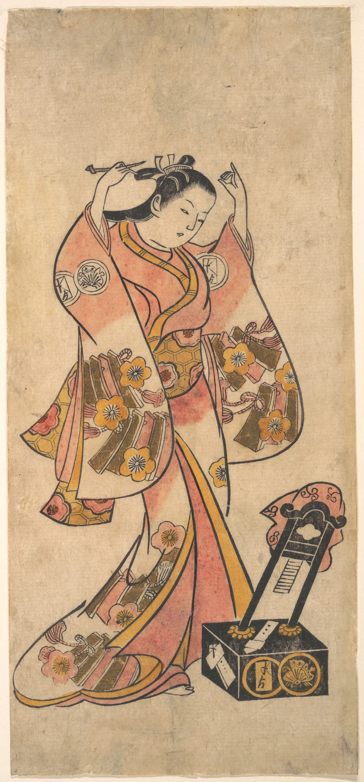Sanjō Kantarō as a Woman Arranging Her Hair Before a Lacquer Mirror | Torii Kiyomasu II - 浮世繪畫廊