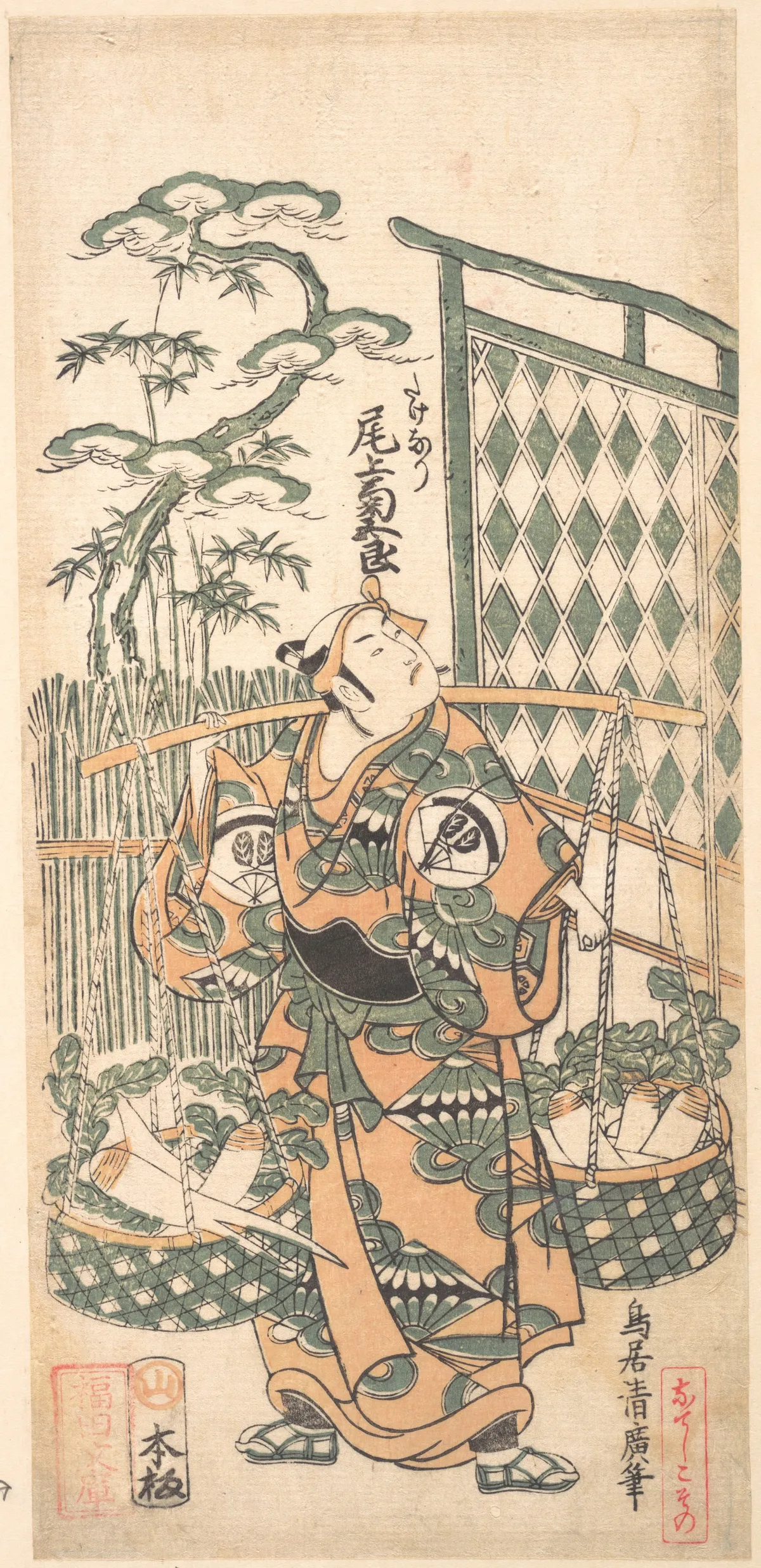 Kabuki Actor Onoe Kikugorō I in The Belle of Asakusa Temple (Keisei Asakusa no Kane) | Torii Kiyohiro - 浮世繪畫廊
