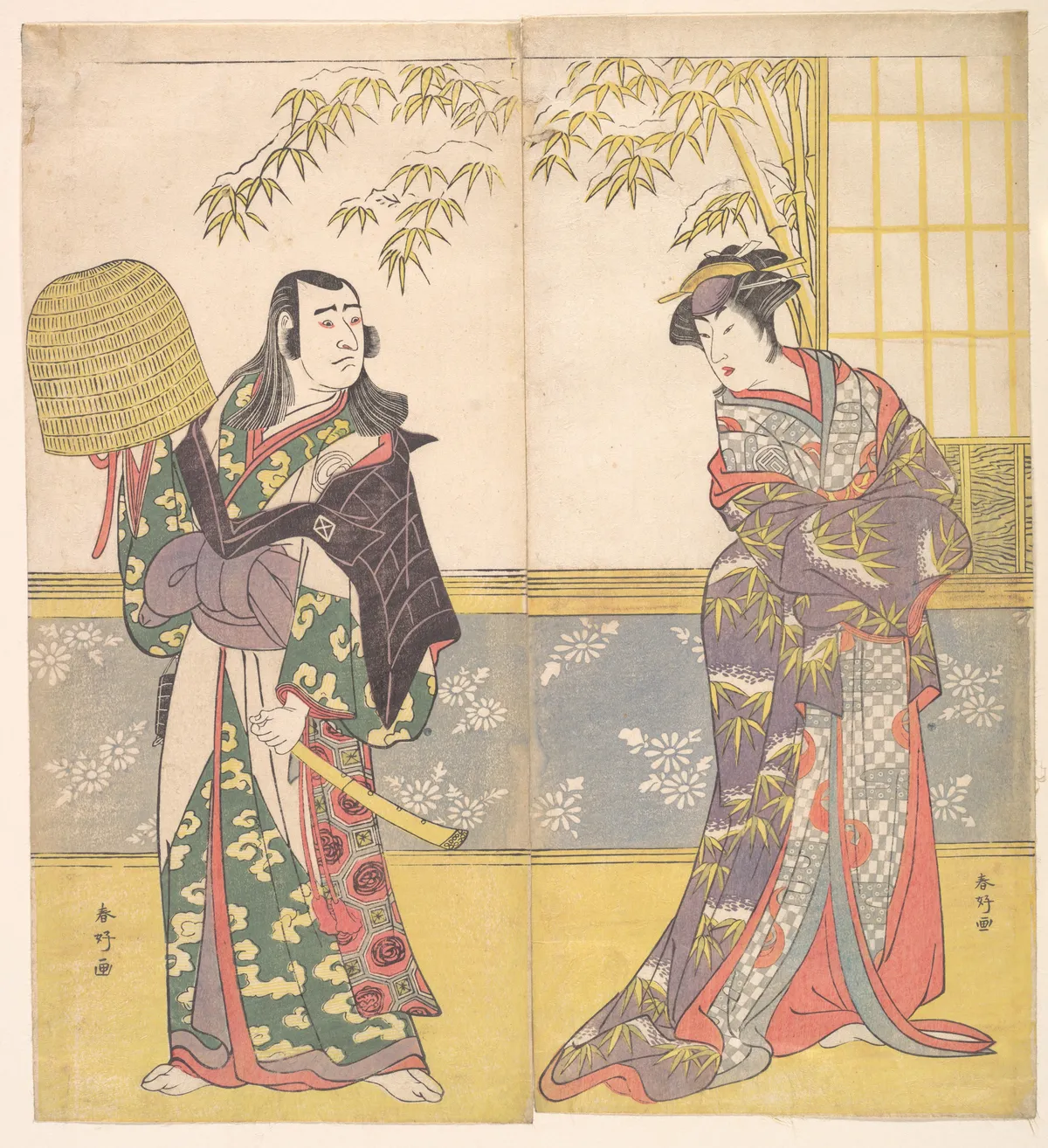 Kabuki Actors Sawamura Sōjūrō III and Sanogawa Ichimatsu III in "A Courtesan’s Mirror for the Eastern Provinces" (Keisei Azuma kagami) | Katsukawa Shunkō - 浮世繪畫廊