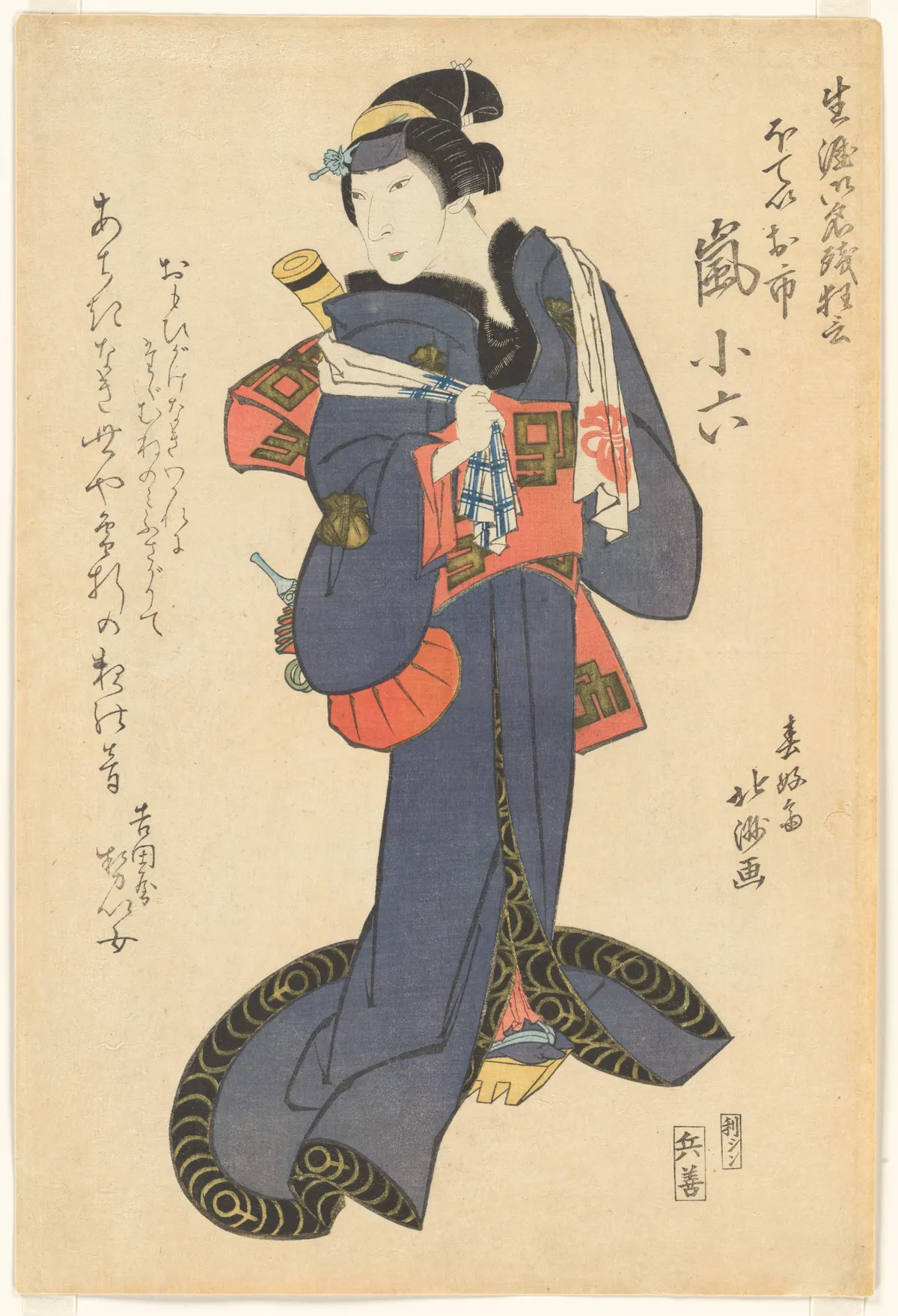 The Actor Arashi Koroku IV in the Final Farewell Performance of His Career (Shōgai onagori kyōgen) as the Female Bandit Hotei Oichi | Shunkōsai Hokushū 春好斎北洲 - 浮世繪畫廊