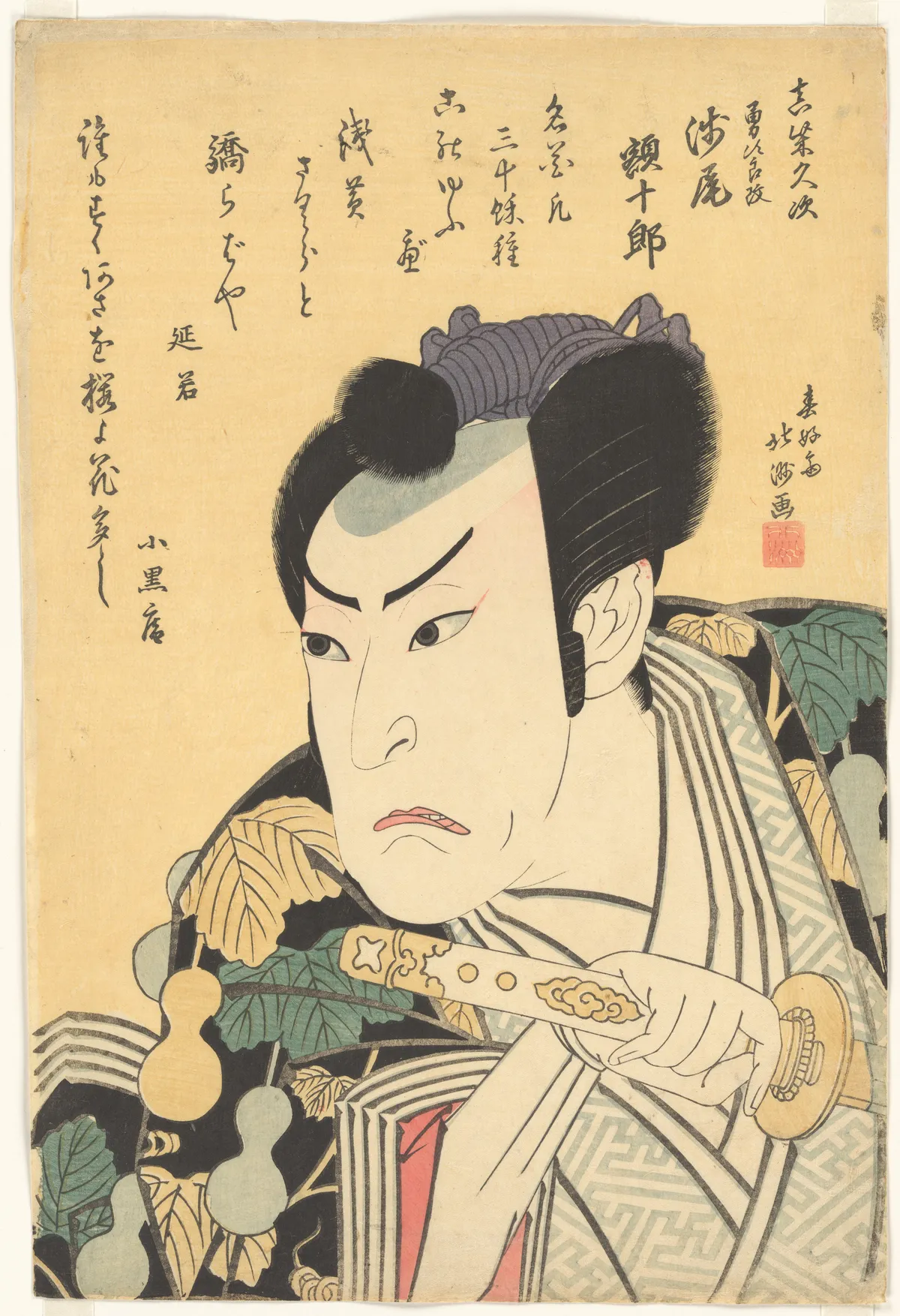 The Actor Asao Gakujūrō I (previously Yūjirō I) as Mashiba Hisatsugu | Shunkōsai Hokushū 春好斎北洲 - 浮世繪畫廊