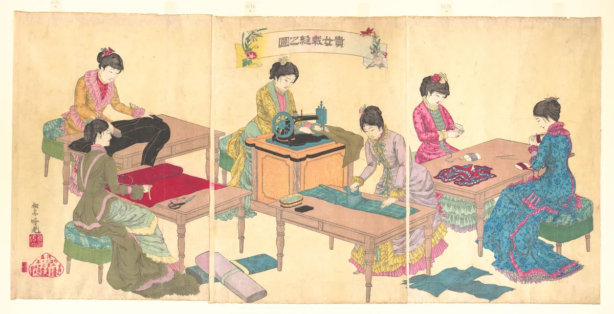 Ladies Sewing  (Kijo saihō no zu) | Adachi Ginkō - 浮世繪畫廊