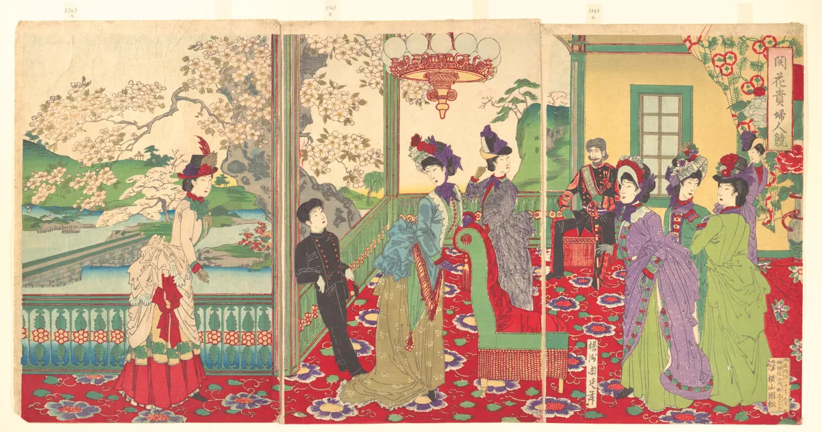 A Contest of Elegant Ladies among the Cherry Blossoms (Kaika kifujin kisoi) | Yōshū (Hashimoto) Chikanobu - 浮世繪畫廊