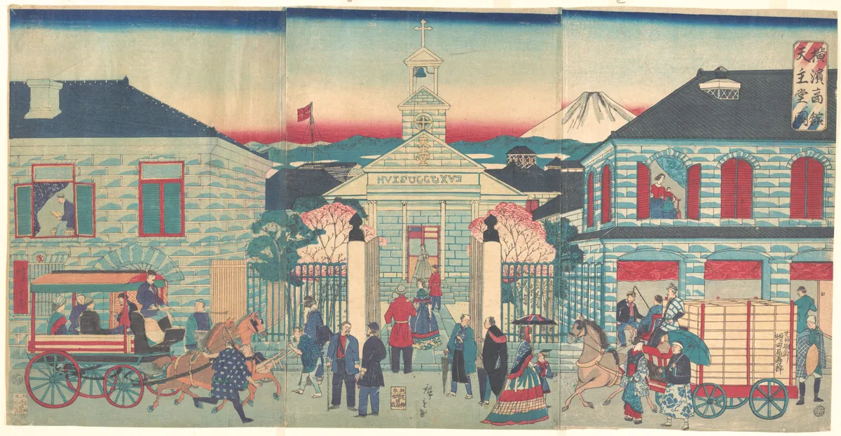 Illustration of Foreign Residences and the Catholic Church in Yokohama (Yokohama shōkan tenshudō no zu)
