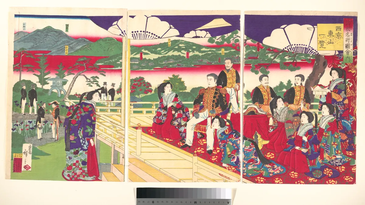 A Glimpse of Higayashiyama the Western Capital, from the series Famous Places in the Nation (Shokoku meisho zukai no uchi-Saikyō Higashiyama ichiran) | Utagawa Hiroshige III - 浮世繪畫廊