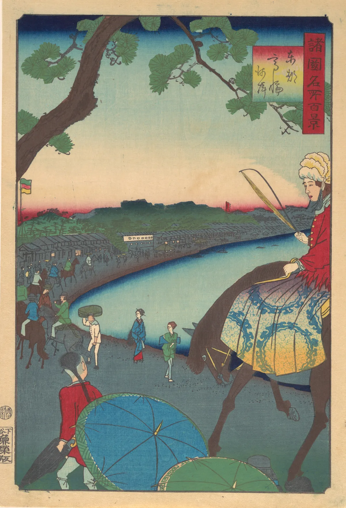 Foreigners Riding Along the Coast at Takanawa in the Eastern Capital