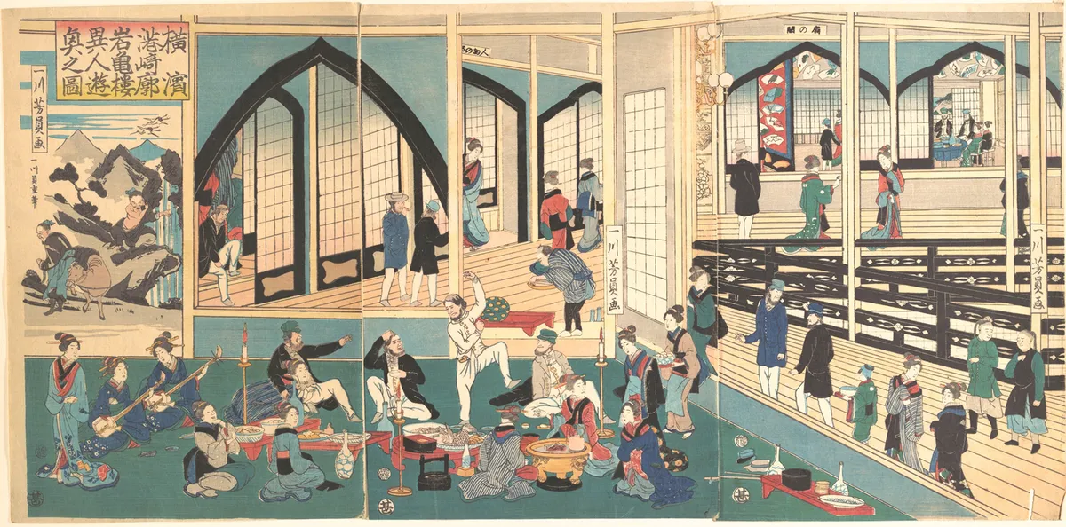 Foreigners Enjoying a Party at the Gankirō Tea House